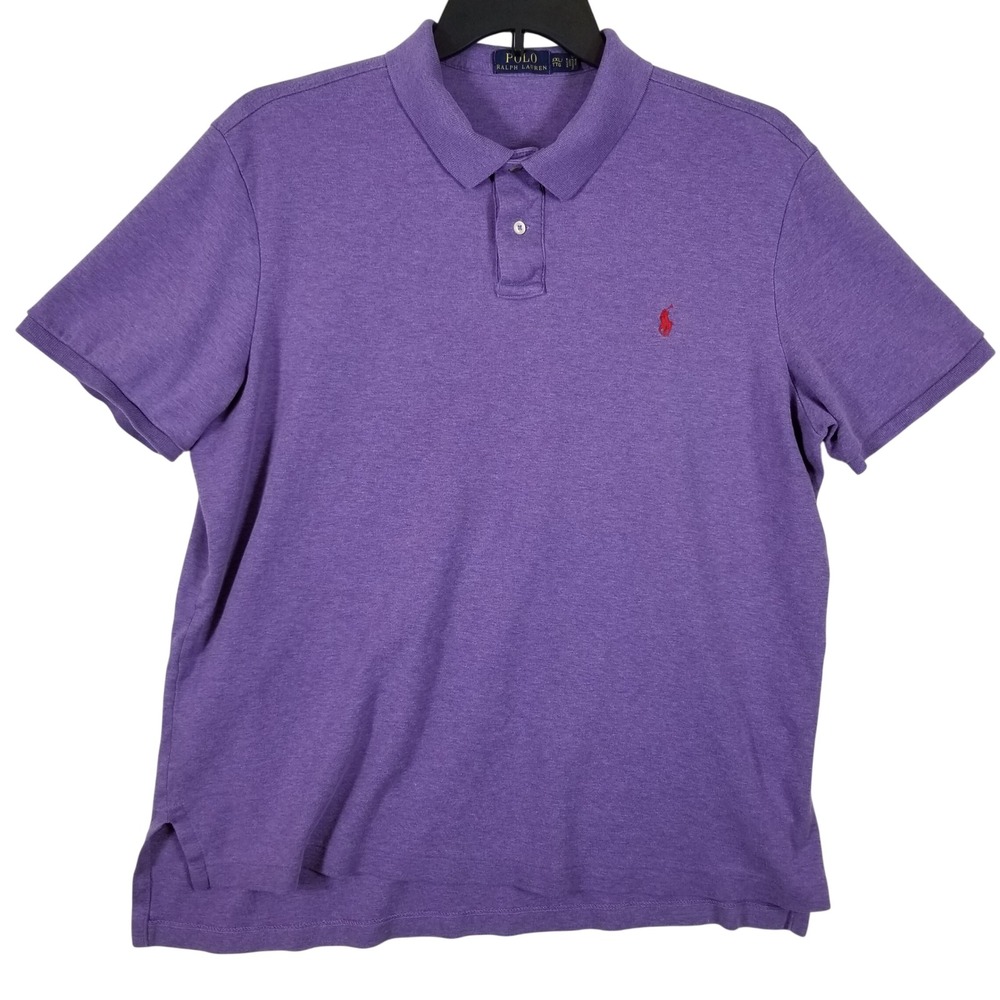 Polo Ralph Lauren Men XXL Purple Heather Short Sleeve Cotton Polo Shirt Red Pony